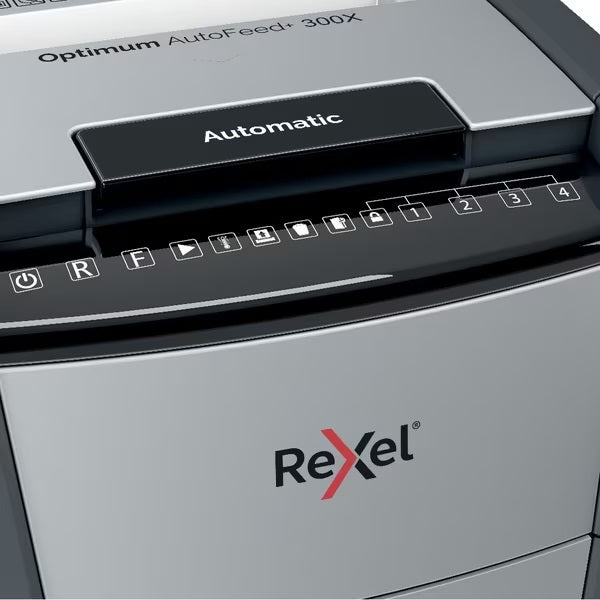 Rexel Optimum Autofeed Shredder 300X Cross Cut - Black/Grey