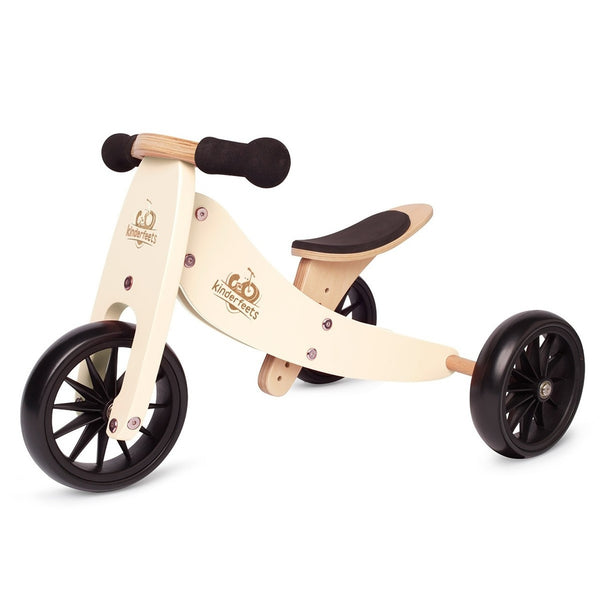 Kinderfeets Tiny Tot 2-in-1 Wooden Balance Bike & Trike – Cream