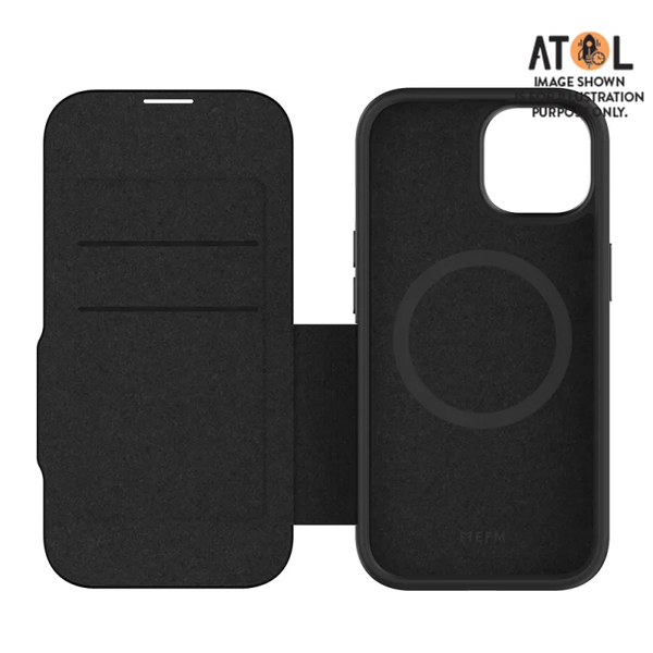 EFM Monaco Wallet Case w/ D3O For iPhone 15 - Black/Space Grey