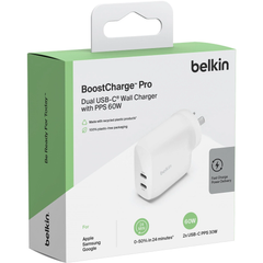 Belkin BoostCharge PRO Dual USB-C Wall Charger w/ PPS 60W - White