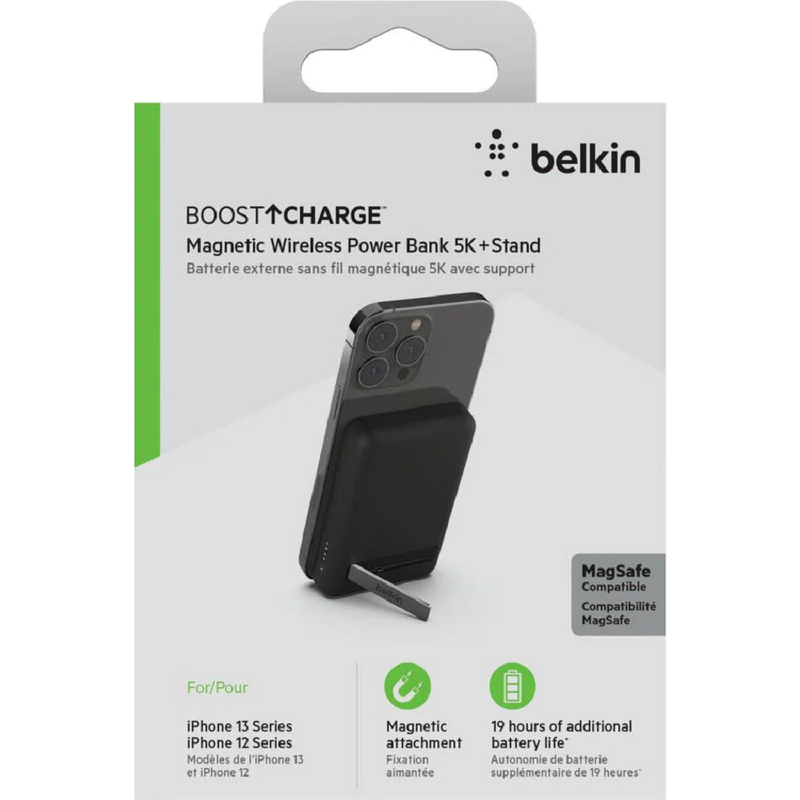 Belkin Boost Charge Magnetic Wireless Power Bank 5K + Stand - Black