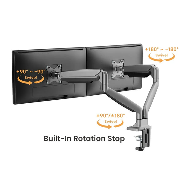 Brateck Dual Screen Monitor Arm with USB Ports 17"-35" - Silver