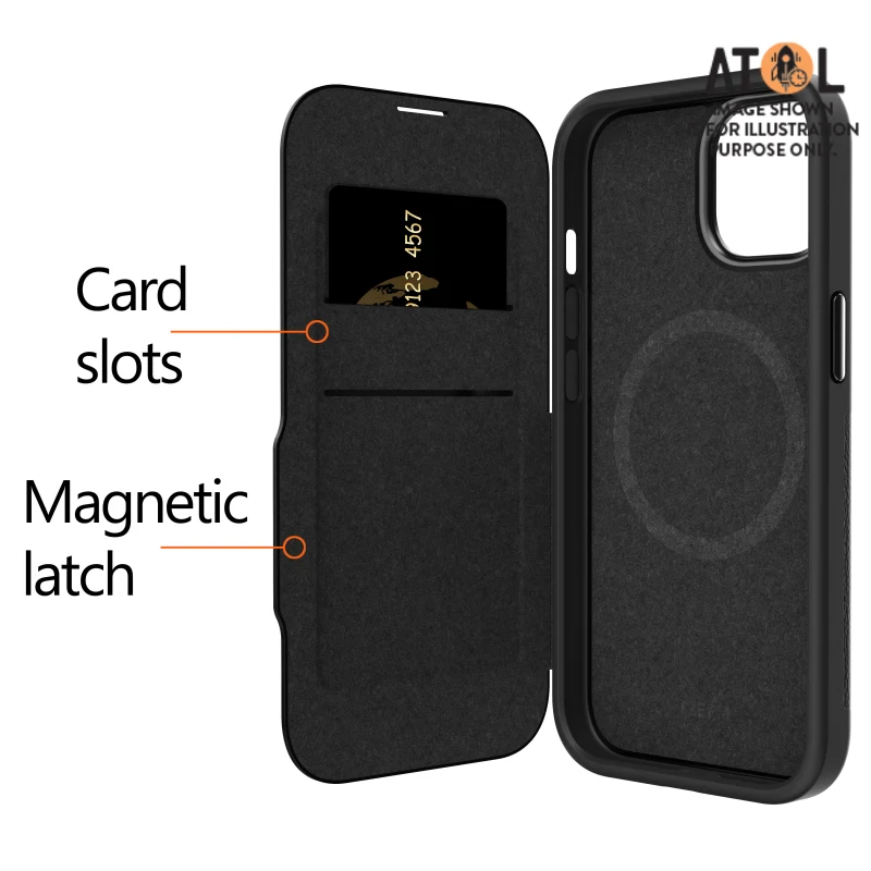 EFM Monaco Wallet Case w/ D3O For iPhone 15 - Black/Space Grey