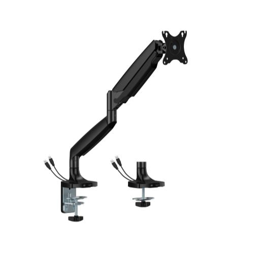 Brateck Single Screen Spring Monitor Arm w/ USB Ports 17"-45" - Black