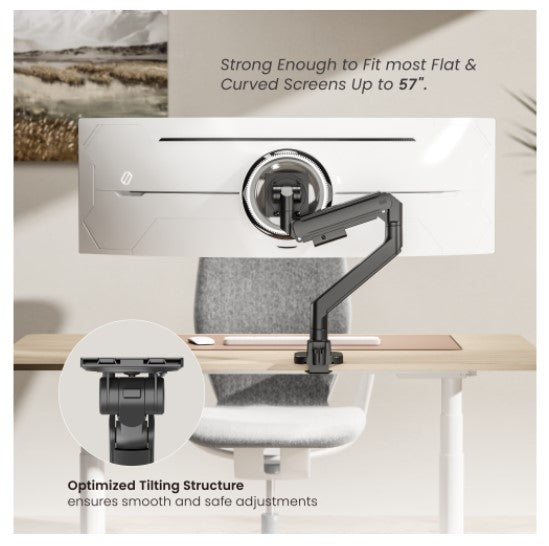 Brateck Titan Gas Spring Monitor Arm w/ USB-A/C Ports - Matte Black