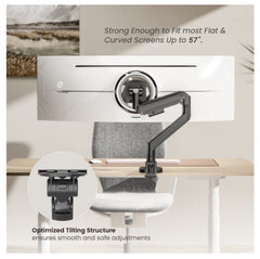 Brateck Titan Gas Spring Monitor Arm w/ USB-A/C Ports - Matte Black