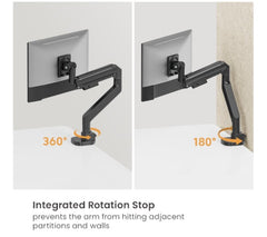 Brateck Titan Gas Spring Monitor Arm w/ USB-A/C Ports - Matte Black