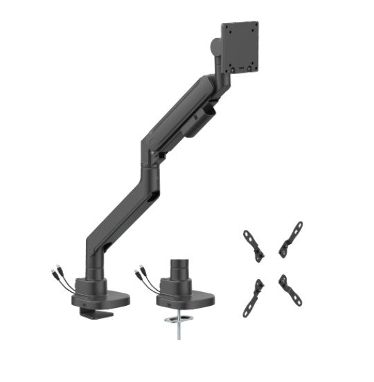 Brateck Titan Gas Spring Monitor Arm w/ USB-A/C Ports - Matte Black