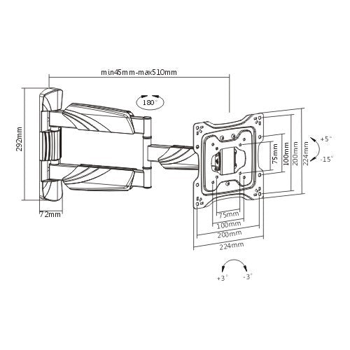 Brateck Elegant Full Motion TV Wall Mount Fit 23"-42" - Black