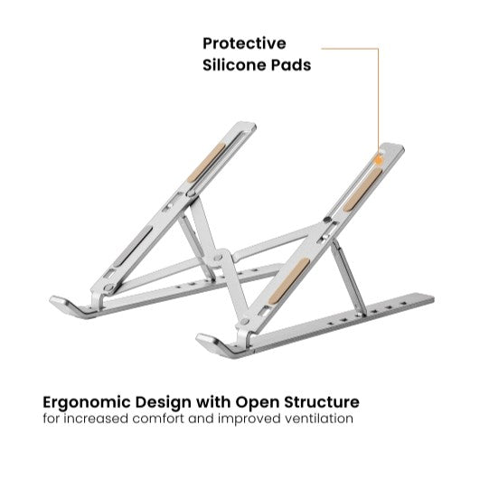 Brateck Portable 6 Level Adjustable Alum Laptop Riser 11”-15” - Silver
