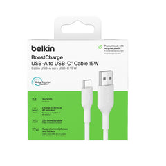 Belkin BoostCharge 15W USB-A to USB-C Cable (1M) - White