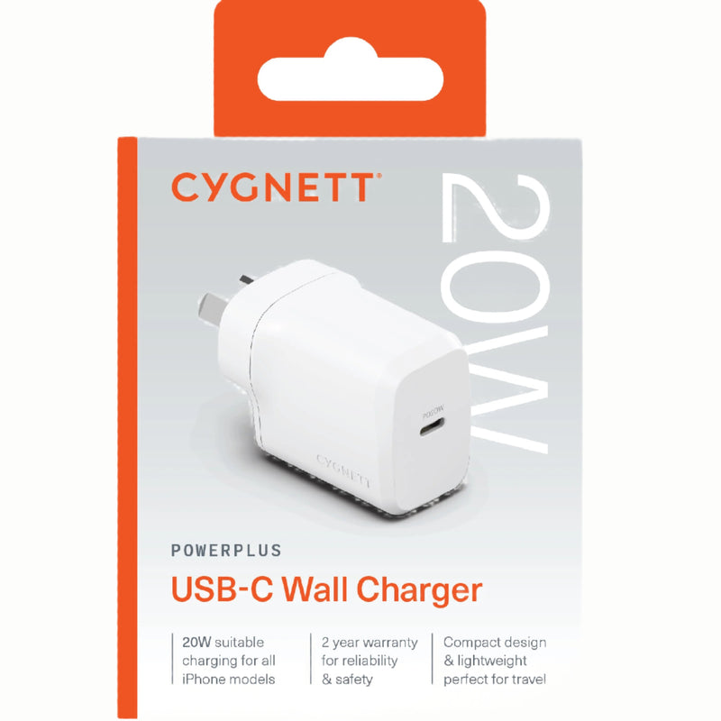 Cygnett PowerPlus 20W USB-C PD Fast Wall Charger - White