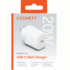 Cygnett PowerPlus 20W USB-C PD Fast Wall Charger - White