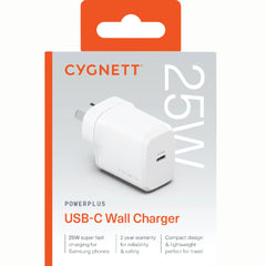 Cygnett PowerPlus 25W USB-C PD Fast Wall Charger - White