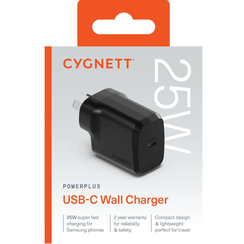 Cygnett PowerPlus 25W USB-C PD Fast Wall Charger - Black