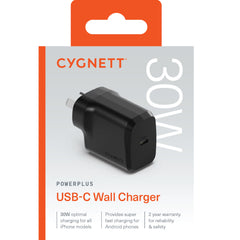 Cygnett PowerPlus 30W USB-C PD GaN Fast Wall Charger - Black