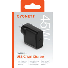 Cygnett PowerPlus 45W USB-C PD GaN Fast Wall Charger - Black