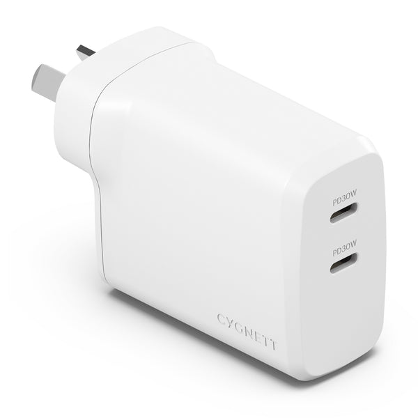 Cygnett PowerPlus 60W Dual Port USB-C PD Fast Wall Charger -White