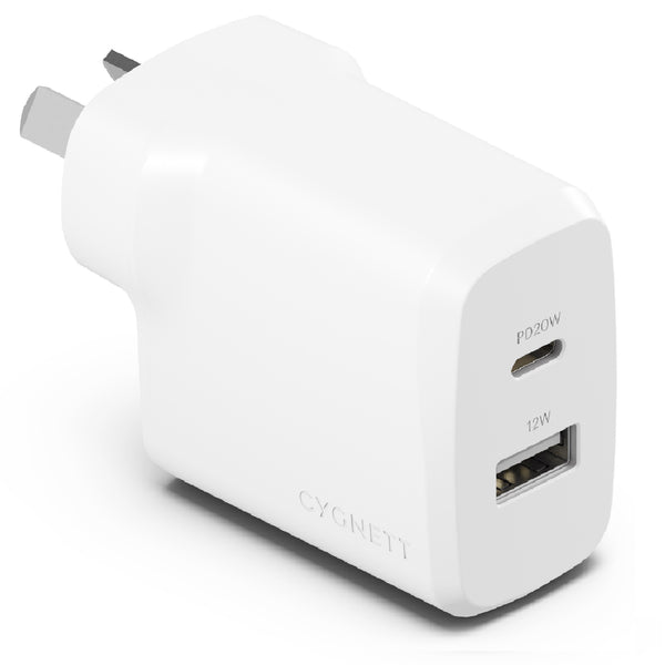 Cygnett PowerPlus 32W Dual Port PD Fast Wall Charger - White