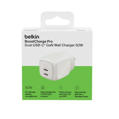 Belkin BoostCharge Pro Dual USB-C GaN Wall Charger 50W - White