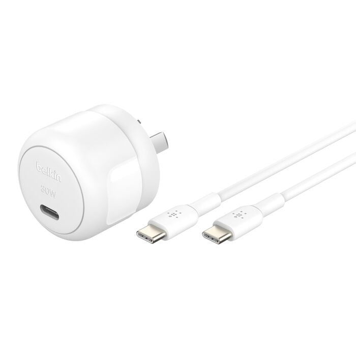 Belkin BoostCharge 30W PD 3.1 Wall Charger + USB-C to C Cable - White