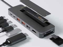mbeat Elite 9-in-1 USB-C Multiport Hub w/ Built-in M.2 NVMe SSD - Grey