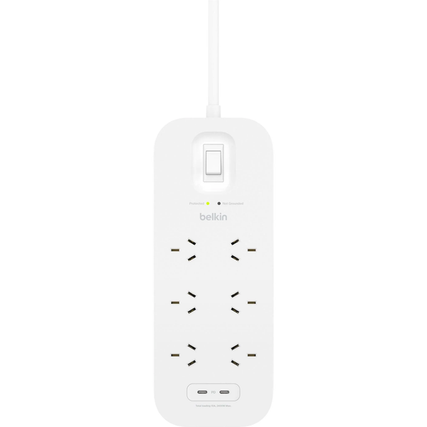 Belkin Connect 6-Outlet Surge Protector w/ Dual USB-C 30W - White