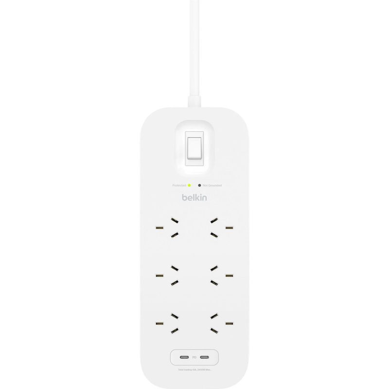 Belkin Connect 6-Outlet Surge Protector w/ Dual USB-C 30W - White