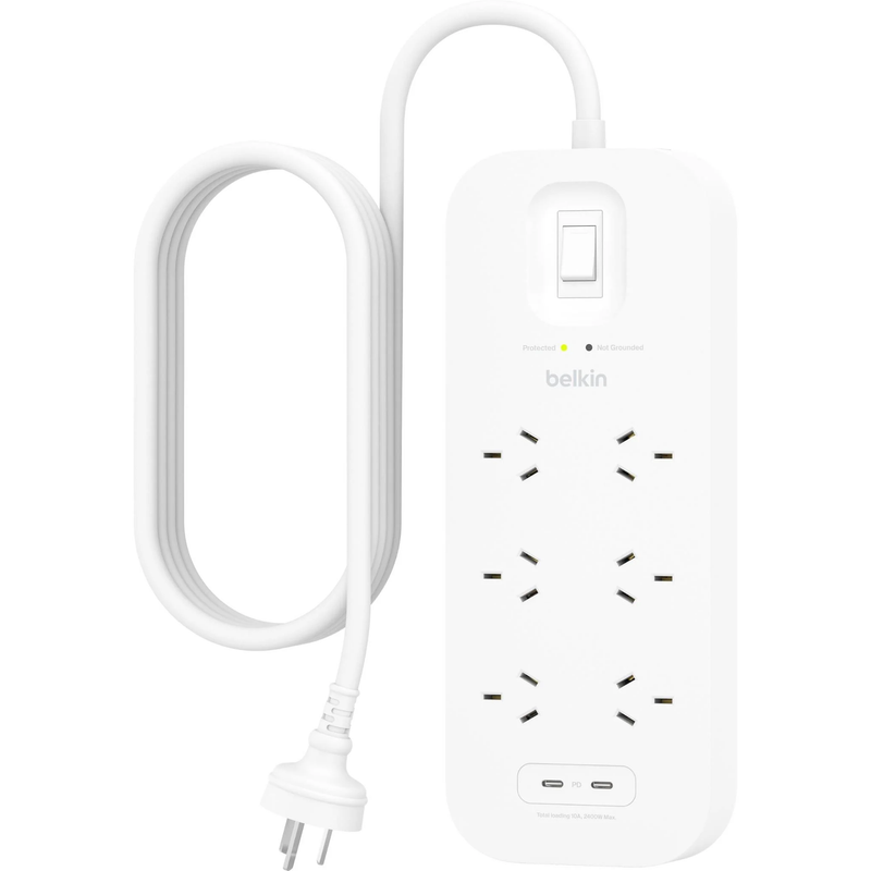 Belkin Connect 6-Outlet Surge Protector w/ Dual USB-C 30W - White