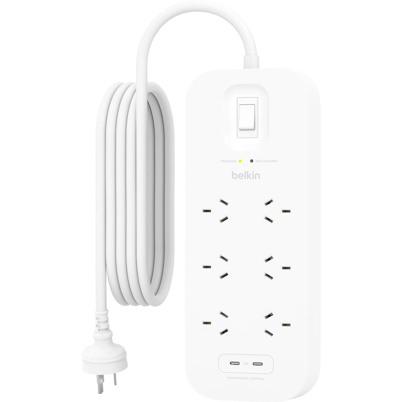 Belkin Connect 6-Outlet Surge Protector w/ Dual USB-C 30W - White