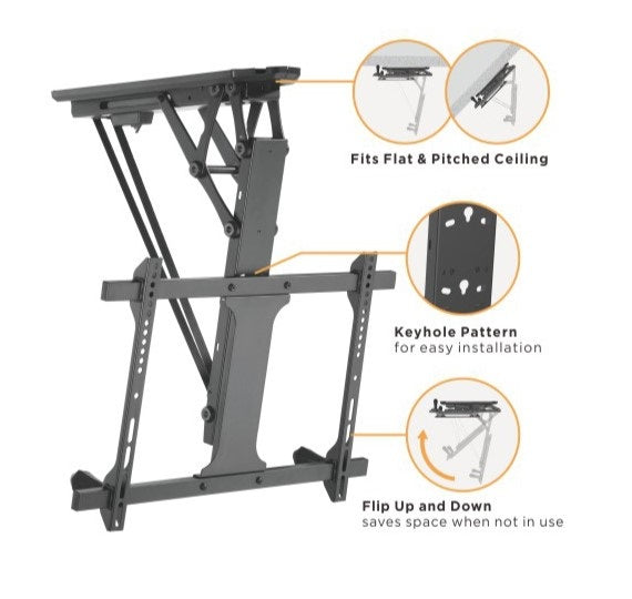 Brateck Smart Flip Down TV Ceiling Mount Support 32"-70" TVs - Black