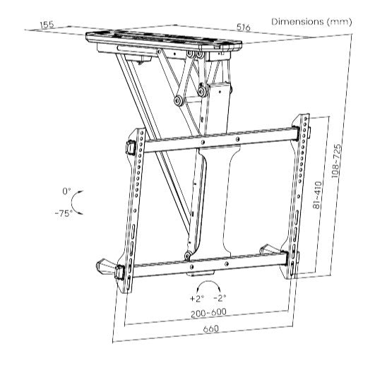 Brateck Smart Flip Down TV Ceiling Mount Support 32"-70" TVs - Black