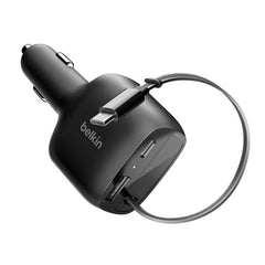 Belkin BoostCharge 75W Retractable Car Charger - Black