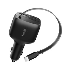 Belkin BoostCharge 75W Retractable Car Charger - Black