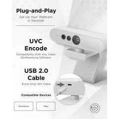 Lenovo 510 FHD 1080p Webcam with Dual Mics & Windows Hello - Grey