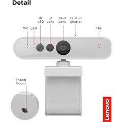 Lenovo 510 FHD 1080p Webcam with Dual Mics & Windows Hello - Grey