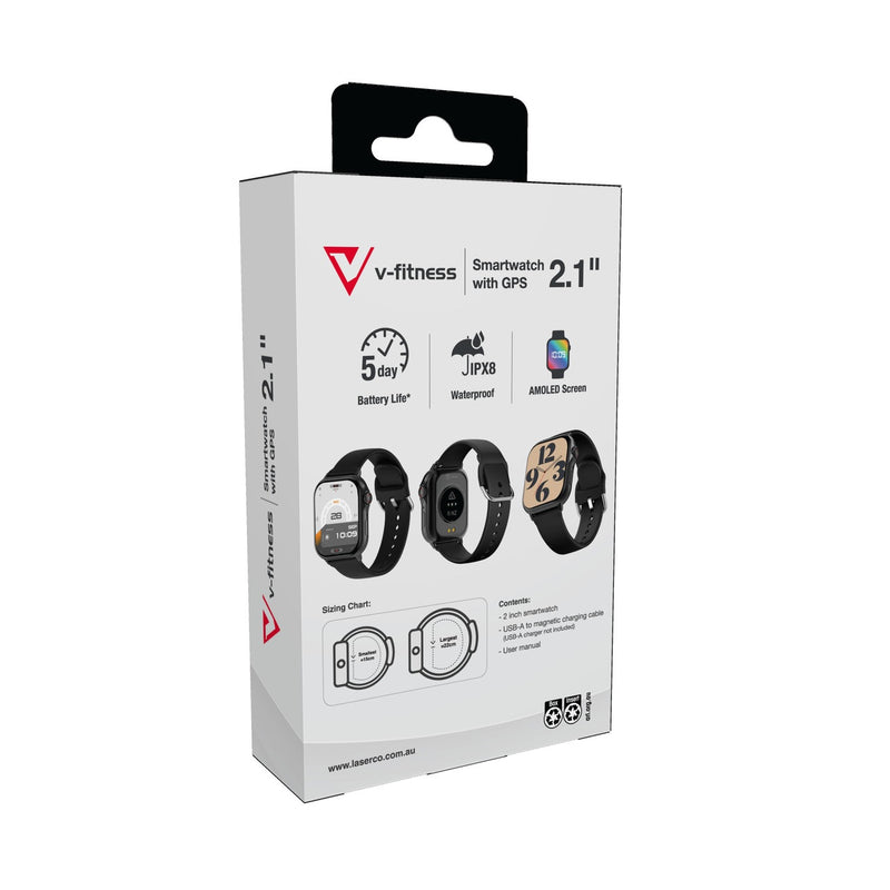 V-Fitness GPS Smart Watch with 2.1 Inch AMOLED Display - Black