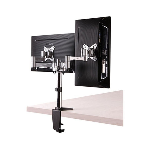 Brateck Dual Monitor Mount w/Arm & Desk Clamp Fits 13" to 27" - Silver