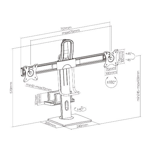 Brateck Dual Screens Vertical Lift Monitor Stand 17"-27" - Matte Black