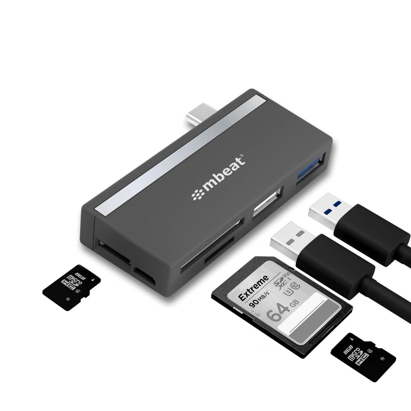 mbeat Essential 5 in 1 USB-C Hub - Black/Grey