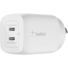 Belkin BOOST CHARGE Dual USB-C GaN Wall Charger with PPS 65W-White