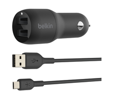 Belkin BoostCharge USB-A Car Charger+USB-A to Micro-USB Cable-Black