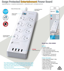 LITO Sansai 8 Outlets & 4 USB Outlets Surge Protected - White