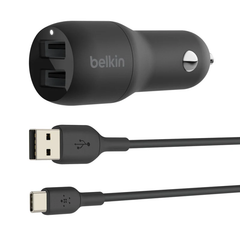 Belkin BOOSTCHARGE Dual USB-A Car Charger 24W+USB-A to USB-C Cable