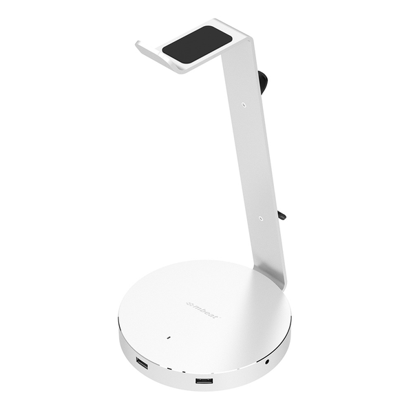 mbeat ZACK Aluminium Headphone Stand with 3.0 Hub & Audio - White
