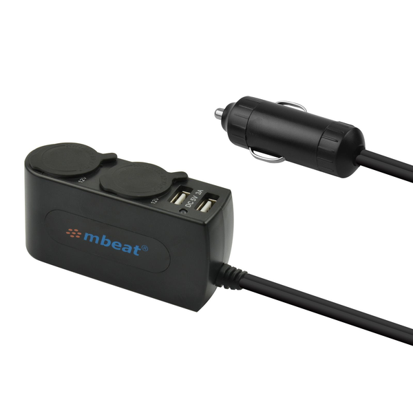 mbeat Dual Port USB & Dual Cigarette Lighter Car Charger - Black