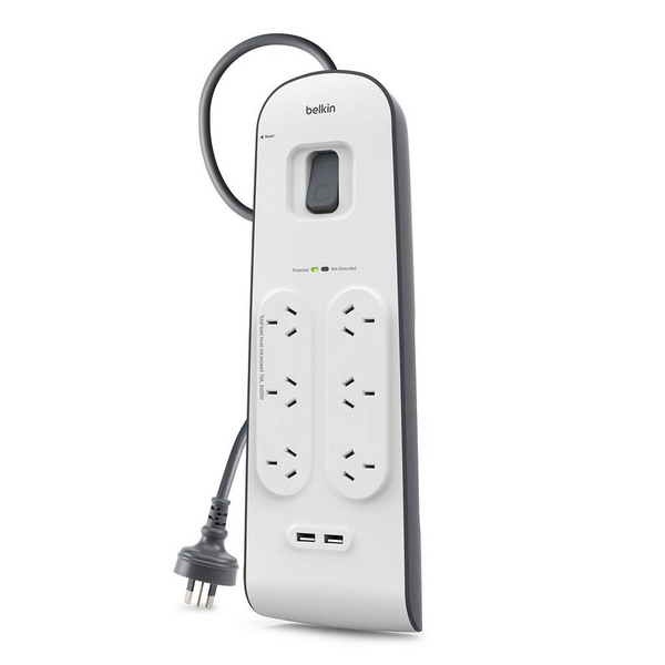 Belkin 6 Way Outlet Surge Protector with USB Charging - White