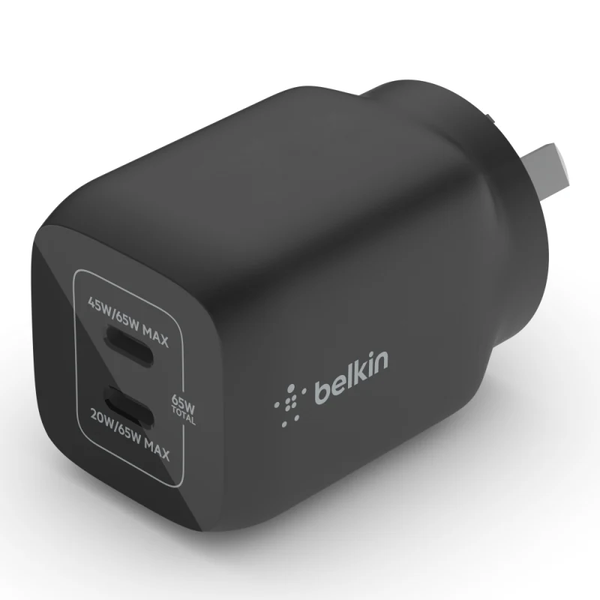 Belkin BOOST UP Dual USB-C Wall Charger 65W With PPS - Black