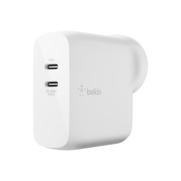 Belkin BOOST CHARGE Dual USB-C PD GaN Wall Charger (68W) - White