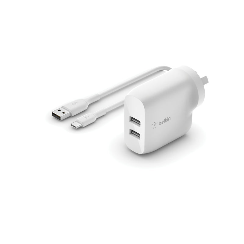 Belkin BOOST CHARGE Dual USB-A Wall Charger 24W - White